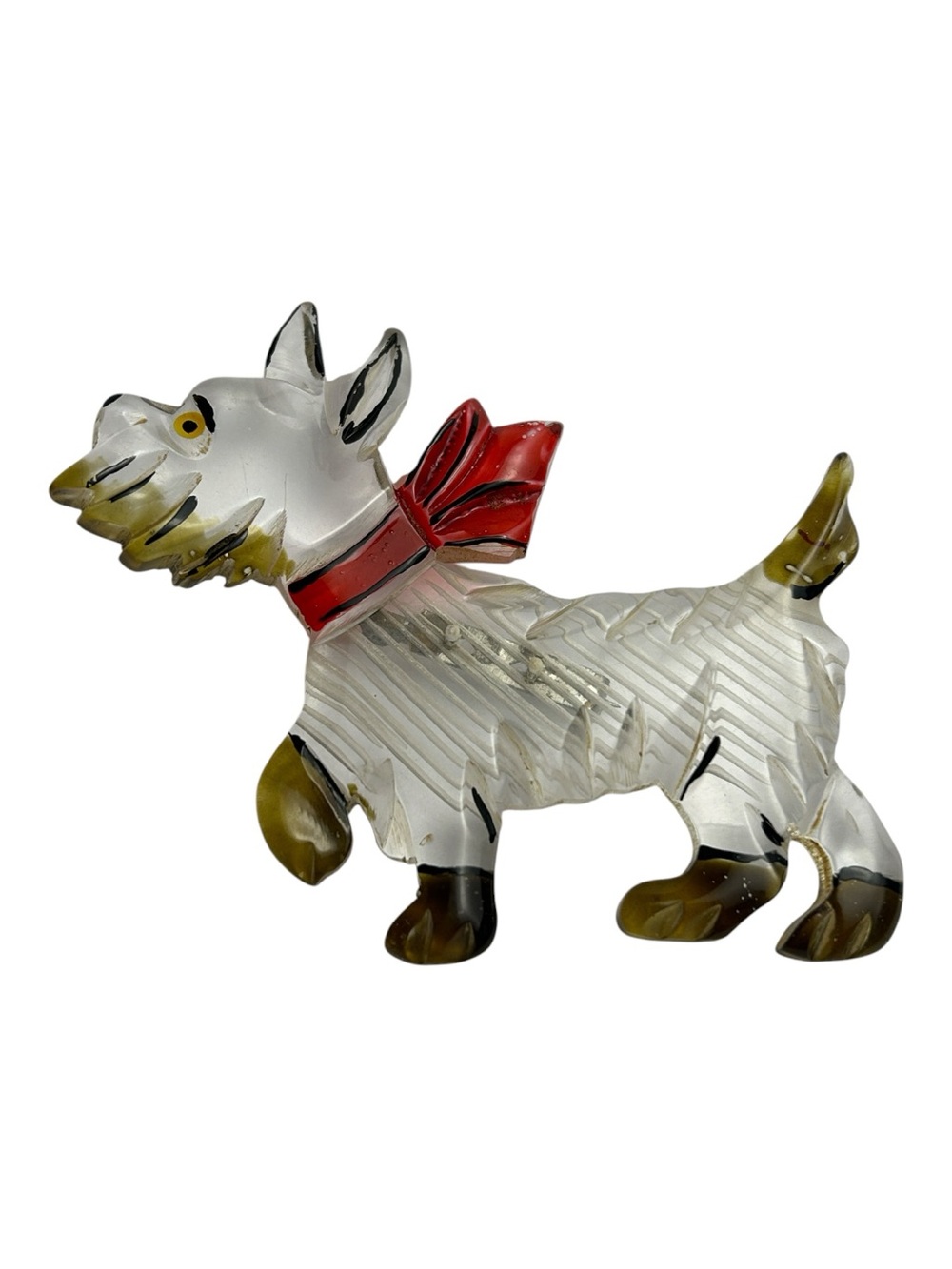 Vintage One-Of-A-Kind Lucite Carved Scottie Dog Brooch Pin